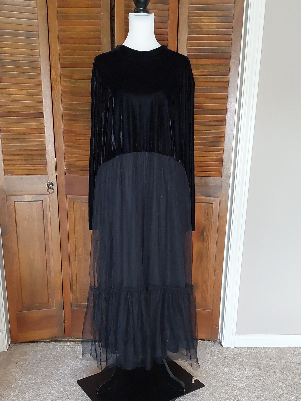 Dainty Jewells Black Velvet Tulle Tiered Maxi Dress Modest 4X